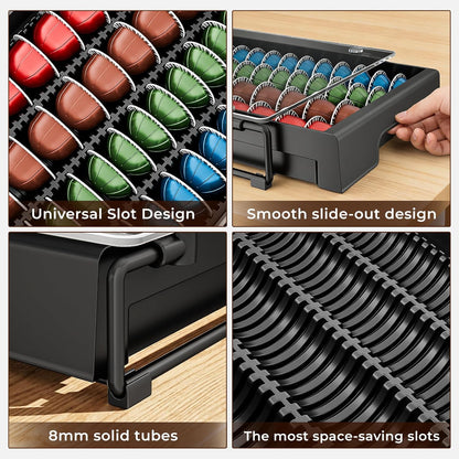 EVERIE Wooden Coffee Pod Storage Drawer for Nespresso VertuoLine Capsules, Large Capacity Countertop Coffee Station Organizer, Rustic Brown