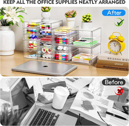 Acrylic Makeup Organizer with 13 Drawers, Bathroom Counter Organizer, Acrylic Organizers, Desk Organizer, Office Supplies, Storage Drawers for Cosmetic, Pencil, Coffee, etc 3 Pack