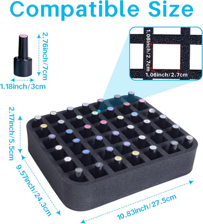 2 Pack Nail Polish Organizer Holder Foam Pad with Slots for Storage 60 Bottles (15ml/0.5fl.oz) Nail Polish or Essential Oil Tray for Drawers Black