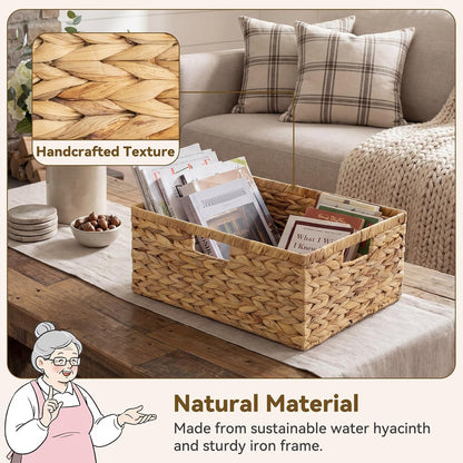 GRANNY SAYS Wicker Storage Baskets for Shelves, Wicker Baskets for Organizing, Waterproof Woven Basket for Pantry, Rectangle Basket for Shlef, Brown, 2-Pack