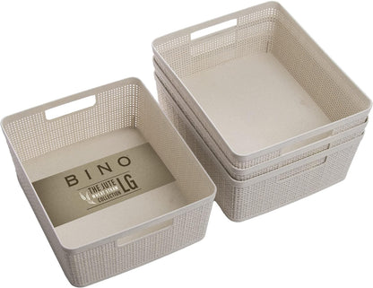 BINO | Woven Plastic Basket | Small (Natural), 5-Pack | THE JUTE COLLECTION | Home Organization, Space - Saving Storage, Stylish Design | Jute Basket | Plastic Storage Basket