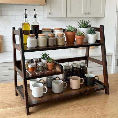 3 Tier Bamboo Matcha Station, coffee station organizer Shelf for Kitchen Countertop, Tea Bar - Matcha Powder, Tools & Cup Organizer for Matcha Lovers, Home Baristas.