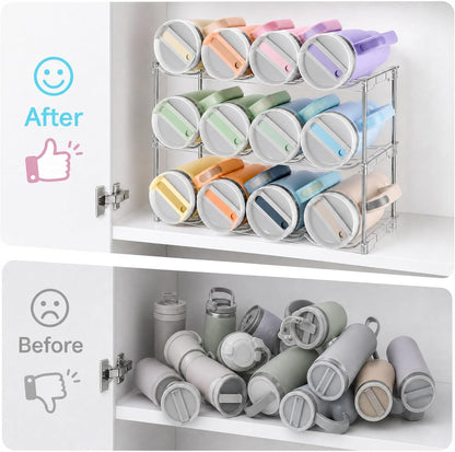 Water Bottle Organizer for Cabinet, Large Compartment Tumbler Organizer for Stanley 40oz Tumbler, Stackable Stanley Cup Organizer Holder for Cabinet, Kitchen Countertop Organization & Storage, 4 Pack