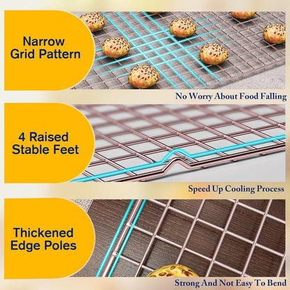 2PCS Cooling Racks for Cooking and Baking - 10" x 15"Heavy Duty Stainless Steel Wire Rack for Baking, Grilling, Roasting - Oven & Dishwasher Safe - Fits Jelly Roll Sheet Pan-Silver