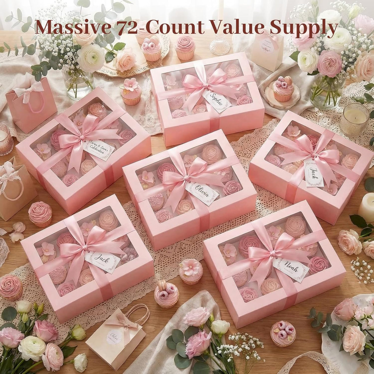 VGOODALL 12 Count Cupcake Boxes, 6PCS Cupcake Container with Window Boxes Holding 72 Pastry Box for Birthday Holiday Party Bakery Supplies 13.2"x9.8"x4"