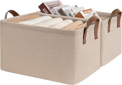 CHICVITA Large Storage Baskets for Shelves, Fabric Storage Bins with Metal Frame, Closet Organizers and Storage Boxes for Clothes Toy, Beige