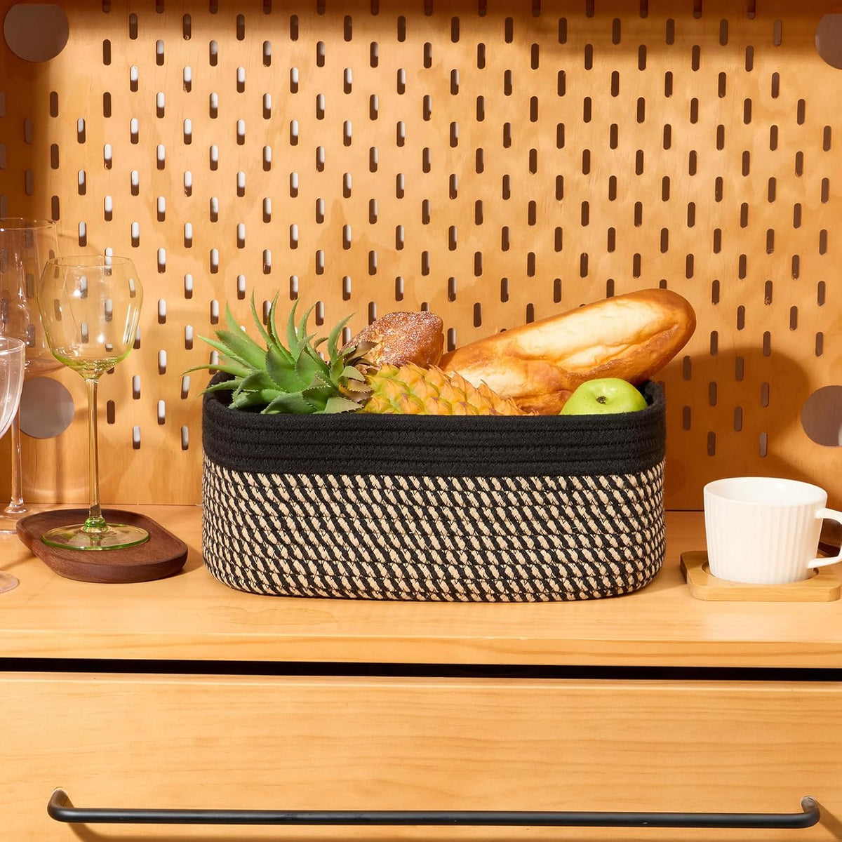 MiniArk Small Storage Baskets for Organizing | Closet Organizer Bins | Shelf Toy Basket | Woven Rope Baskets | Cube Decorative Box | Shallow Basket | L11.5xW7.5xH4.7| Brown