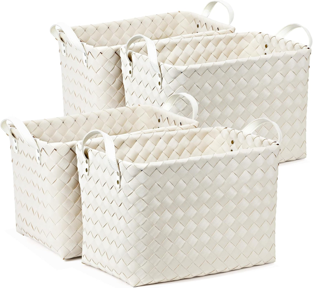 BROWNLILY Handwoven Clothes Basket Laundry Hampers Large Wicker Storage Baskets for Shelves Blankets Closet Storage Bins Car Bedroom Bathroom Organizers and Storage Bath (Pack of 4, Brown)