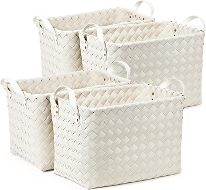 BROWNLILY Handwoven Clothes Basket Laundry Hampers Large Wicker Storage Baskets for Shelves Blankets Closet Storage Bins Car Bedroom Bathroom Organizers and Storage Bath (Pack of 4, Brown)