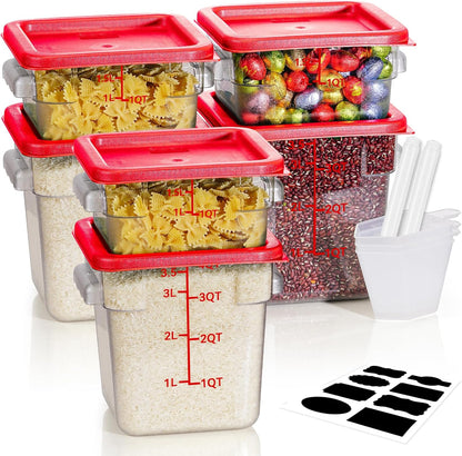 4QT NSF Food Storage Containers: 8 PCS [Food Grade][Hot&Cold Resistant] Commercial Clear Food Storage Containers with Lids for Restaurant Kitchen Proof Dough, Measuring Spoons Included(BPA FREE) - Colors B