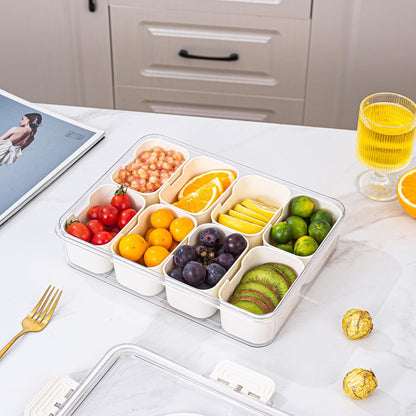 Dingerjar Divided Serving Tray with Lid and Handle - Snackle Box Charcuterie Container for Portable Snack Platters - Clear Organizer for Candy, Fruits, Nuts, Snacks - Perfect for Party, Entertaining