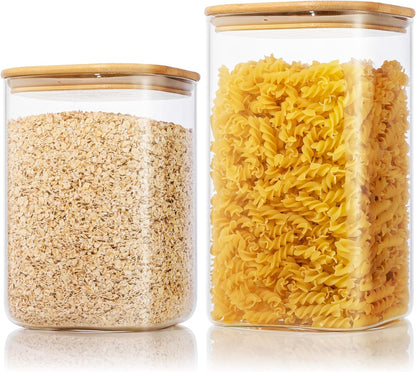 Extra Large Square Glass Flour & Sugar Storage Containers with Airtight Lids, 168 floz - Glass Jars with Bamboo Lids for Pantry, Air tight Food Storage Containers for Cereal, Pasta, Rice