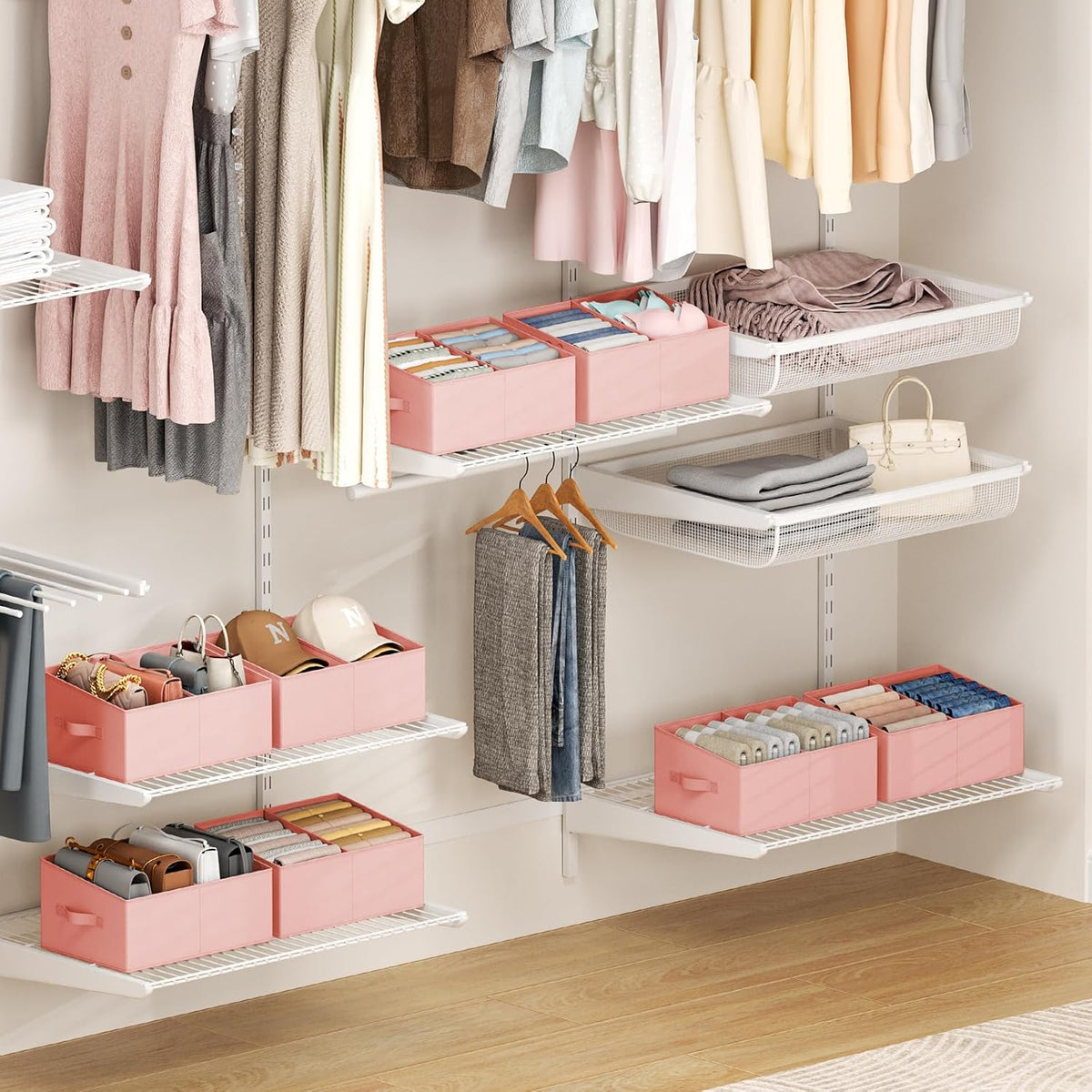 DIMJ Closet Storage Bins - Fabric Storage Baskets for Shelves, Collapsible Closet Organizers and Storage with Handles, Trapezoid Shelf Organization Storage Cubes for Purse, Toys, Books, Towel, Socks