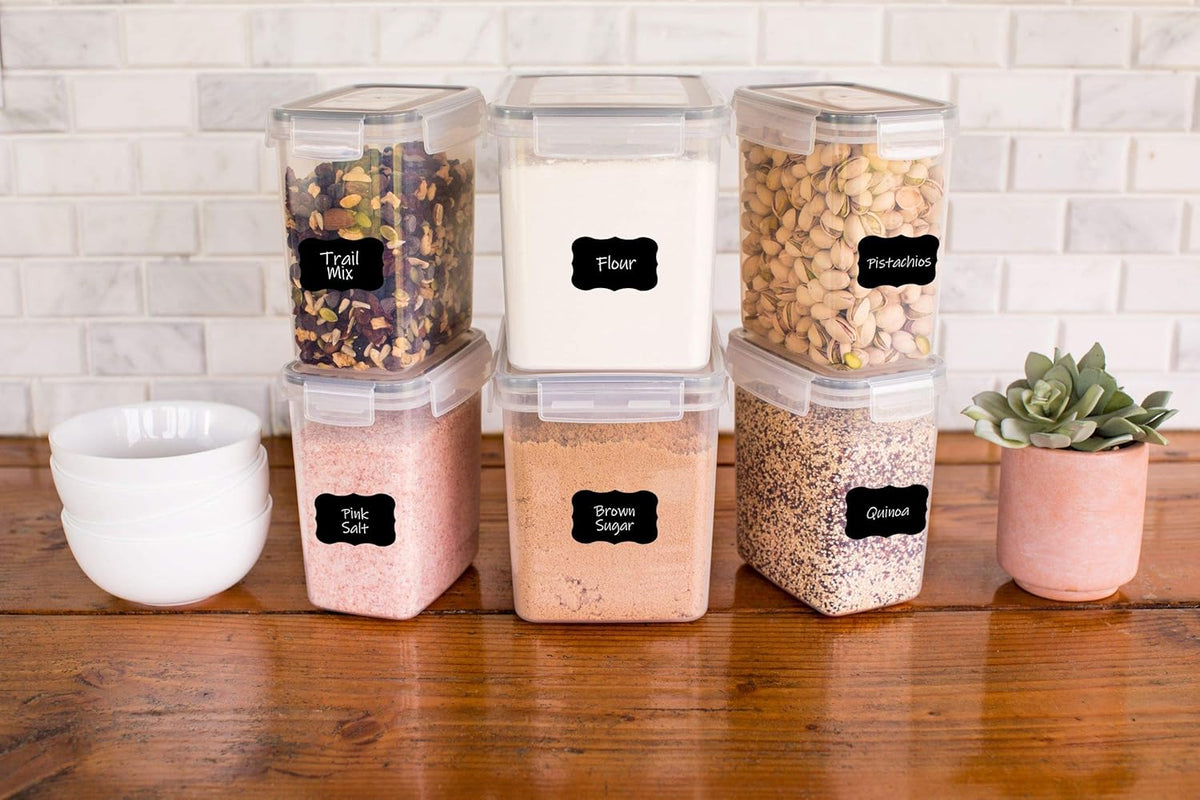 Simply Gourmet Airtight Food Storage Containers with Lids – 7 Piece Assorted Size Kitchen Pantry Organization Set, BPA-Free Clear Plastic, Stackable Containers for Cereal, Flour, Sugar, Rice, Snacks