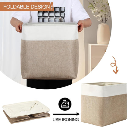 Uiifan 10 Pcs Collapsible Storage Bins Fabric Foldable Storage Basket with Handles Cloth Organizer Linen Shelf Baskets for Shelves Home Closet Nursery Toys(16 x 12 x 10 Inch,Gray and White)