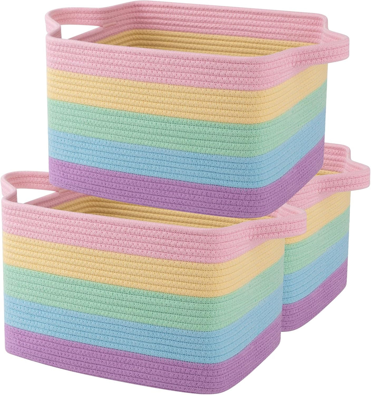 OIAHOMY Storage Basket, Woven Baskets for Storage, Cotton Rope Basket for toys,Towel Baskets for Bathroom - Pack of 3, Gradient Yellow