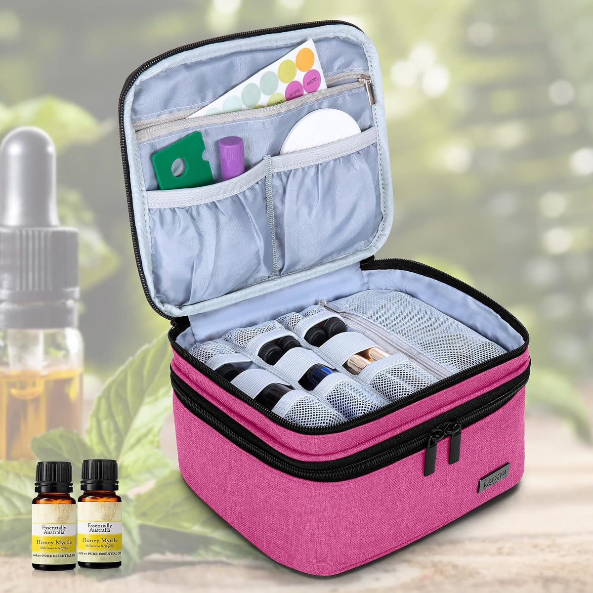 LUXJA Essential Oil Carrying Case - Holds 30 Bottles (5ml-30ml, Also Fits for Roller Bottles), Double-Layer Organizer for Essential Oil and Accessories, Black (Bag Only)