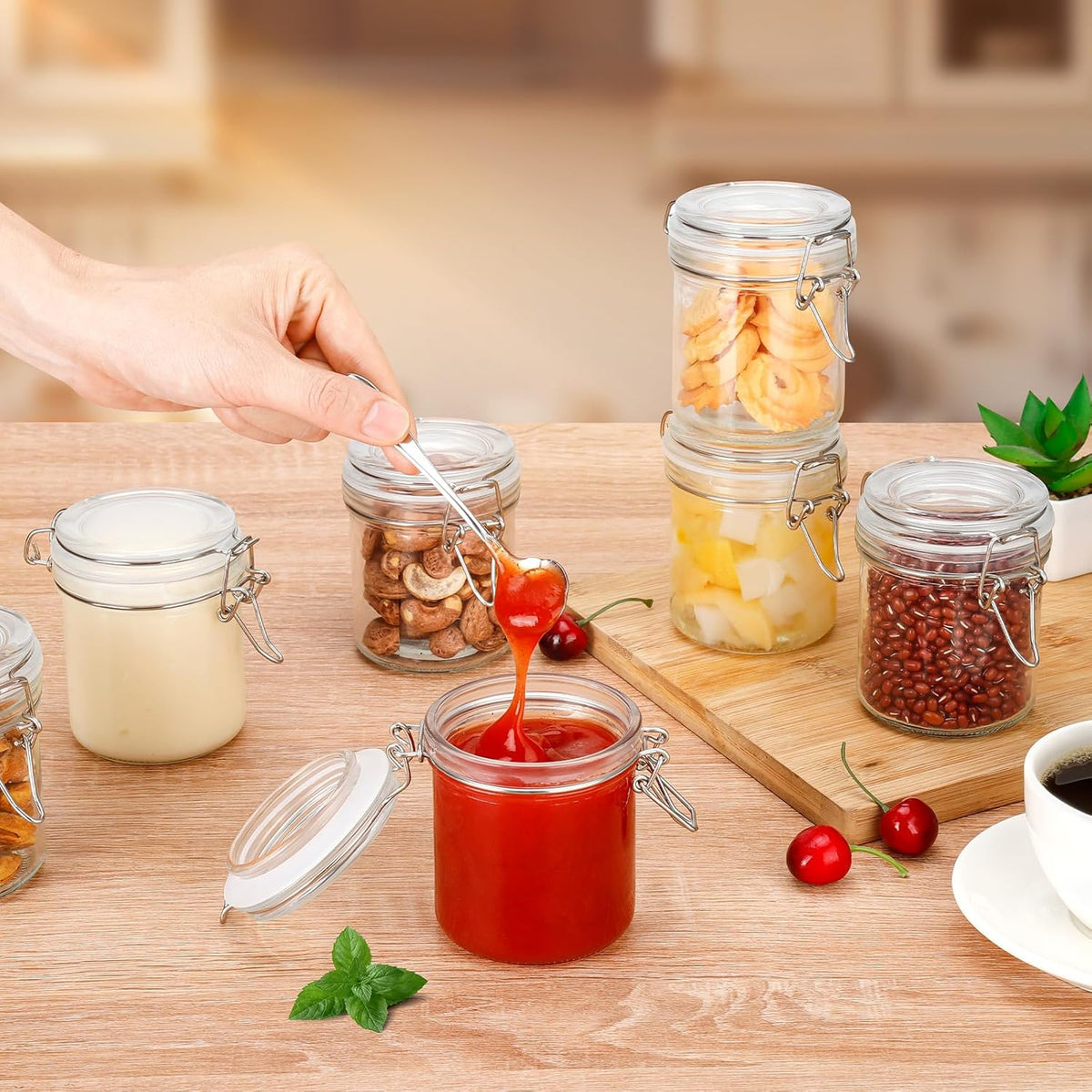17oz Airtight Glass Jars, 6 Pack Clamp Lid Canisters, Small Food Storage Containers for Spices, Nuts, Snacks, Canning Jar for Jams & Pickling, Pantry Organization