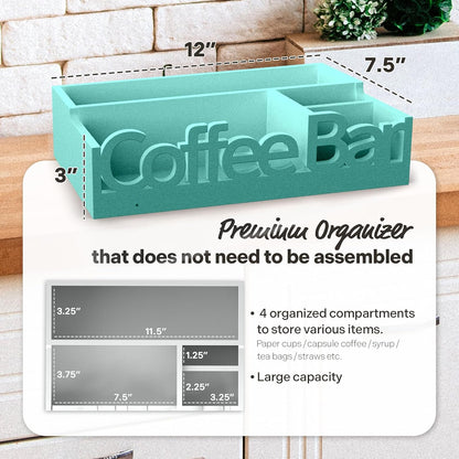 Coffee Bar Organizer for Countertop – Wooden Coffee Caddy with Compartments for Pods, Sugar Packets, and Accessories – Coffee Condiment Station Storage for Home and Office (Black)