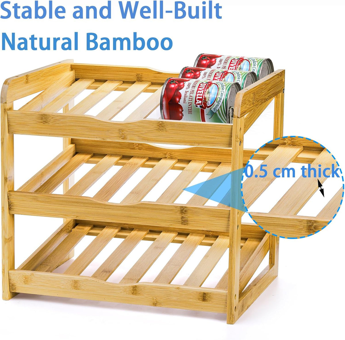 TOPZEA Soda Can Rack Organizer for Pantry, 3 Tier Bamboo Stackable Can Goods Storage Dispenser Shelf Canned Food Holder Stand for Kitchen Coutertop, Cabinet, Hold up to 36 Cans