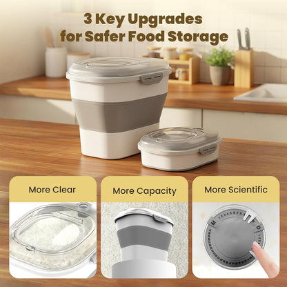 HOYTAMDAR 20-50Lbs Rice Container,Collapsible Food Storage Containers with Airtight Clear Lid,Wheels,Rice Storage Container with Small Bin and Scoop,Rice Dispenser for Flour Sugar Cereal Grain Dog Cat