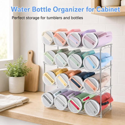 Water Bottle Organizer for Cabinet, Large Compartment Tumbler Organizer for Stanley 40oz Tumbler, Stackable Stanley Cup Organizer Holder for Cabinet, Kitchen Countertop Organization & Storage, 4 Pack
