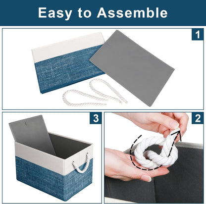 Fab totes Storage Bins, Foldable Storage Baskets for Organizing Toys, Books, Shelves, Closet, Large Storage Box with Rope Handles, Sturdy Organizer Bins, White & Grey