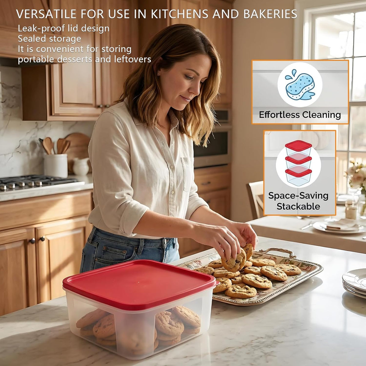 Cookie Storage Containers Airtight (2-Pack) – 3.7L Square Plastic Cookie Box, Freezer & Microwave Safe, Stackable Food Containers with Lids for Cookies, Baked Goods & Meal Prep