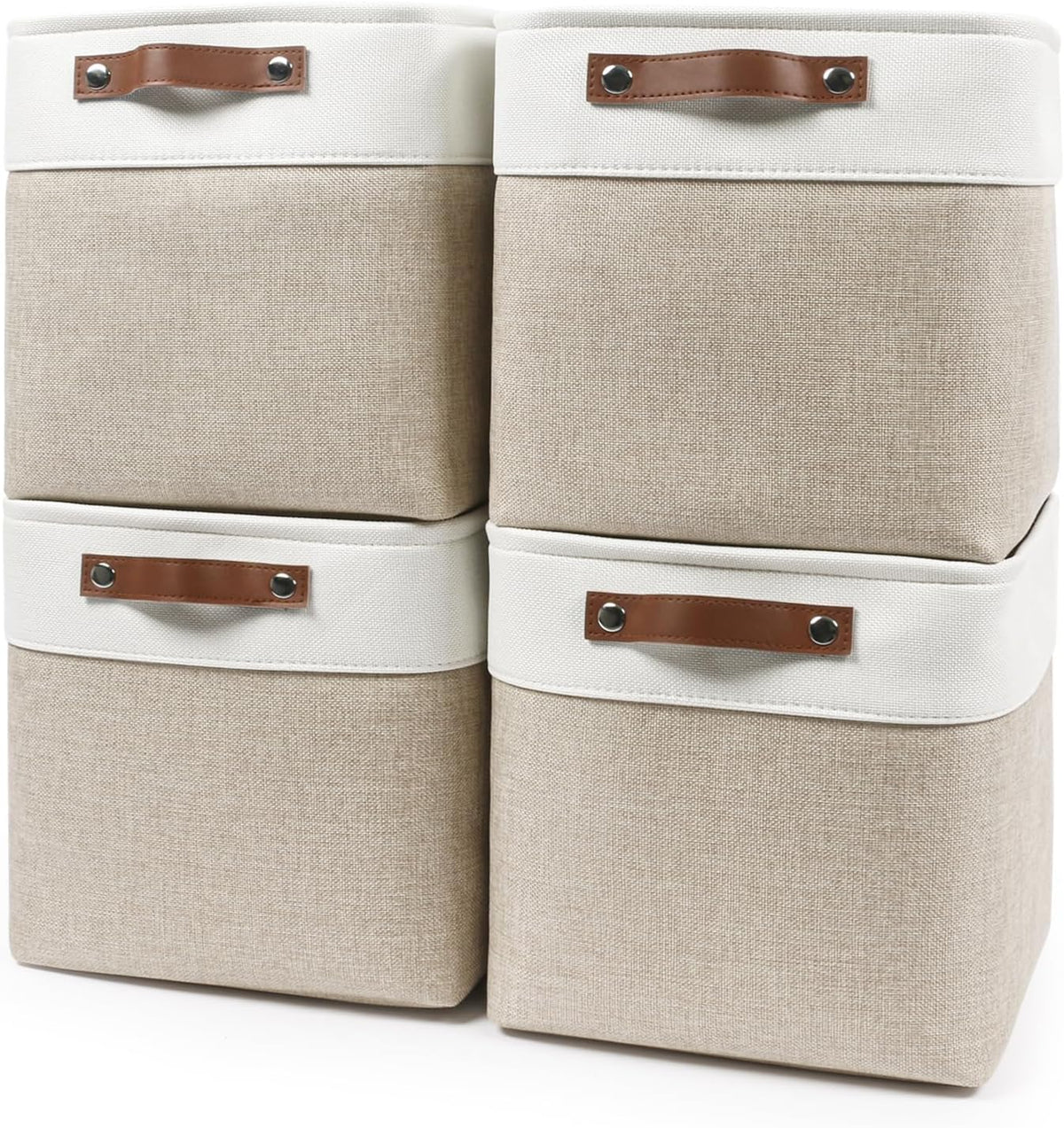 Bagnizer Large Fabric Storage Baskets | 50L Storage Bins, Decorative Linen Closet Baskets with Handles for Organizing, Shelf, Toys, Clothes, Home, Office, Nursery, 17x12x15Inches (Grey&White)