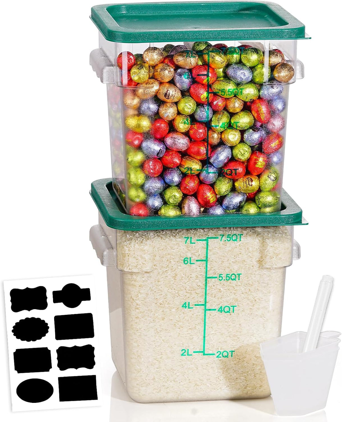 4QT NSF Food Storage Containers: 8 PCS [Food Grade][Hot&Cold Resistant] Commercial Clear Food Storage Containers with Lids for Restaurant Kitchen Proof Dough, Measuring Spoons Included(BPA FREE) - Colors B