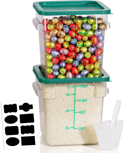 4QT NSF Food Storage Containers: 8 PCS [Food Grade][Hot&Cold Resistant] Commercial Clear Food Storage Containers with Lids for Restaurant Kitchen Proof Dough, Measuring Spoons Included(BPA FREE) - Colors B