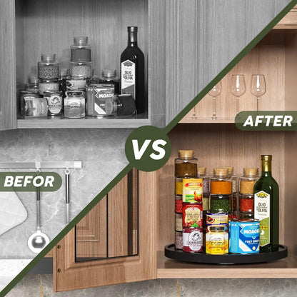 Lazy Susan Organizer, 10 Inch Non-Skid Bamboo Turntable Organizer for Salt Pepper Olive Oil and Spices Next to Stove, Wooden Lazy Susan for Table or Kitchen Countertop Organizer