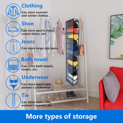Over the Door Organizer Storage 6 Tier, 12 Large Capacity Side Pockets, Heavy Duty Metal Reinforced Hook Anti Tilt 75 LB Load Behind Door Storage for Bedroom Bathroom Pantry Nursery
