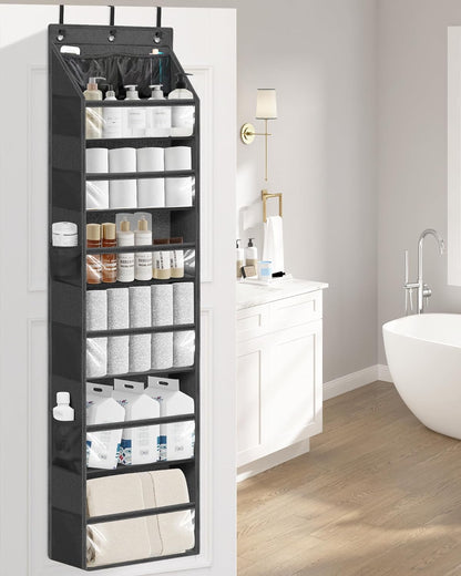 STORAGE MANIAC Over the Door Organizer Large Capacity Hanging Organizer, Clear Deep Pockets Behind Door Closet Organizer and Storage for Nursery, Bathroom, Bedroom, Pantry, 1 Pack Grey