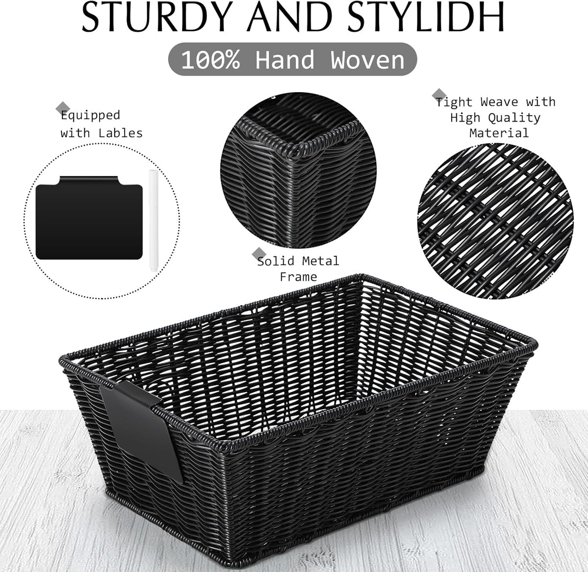Marsui 6 Pcs Wicker Storage Baskets with Labels Handwoven Multi-size Brown Wicker Storage Bins for Organizing Small Baskets Container for Shelves Closet Pantry Toilet(Brown )