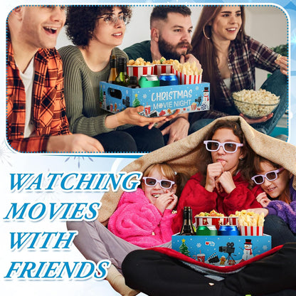 Movie Night Supplies Snack Trays with Handles Reusable Wooden Movie Gift Basket for Theater Popcorn Bucket Bowl Box Container Family Room Decor(Classic Style)
