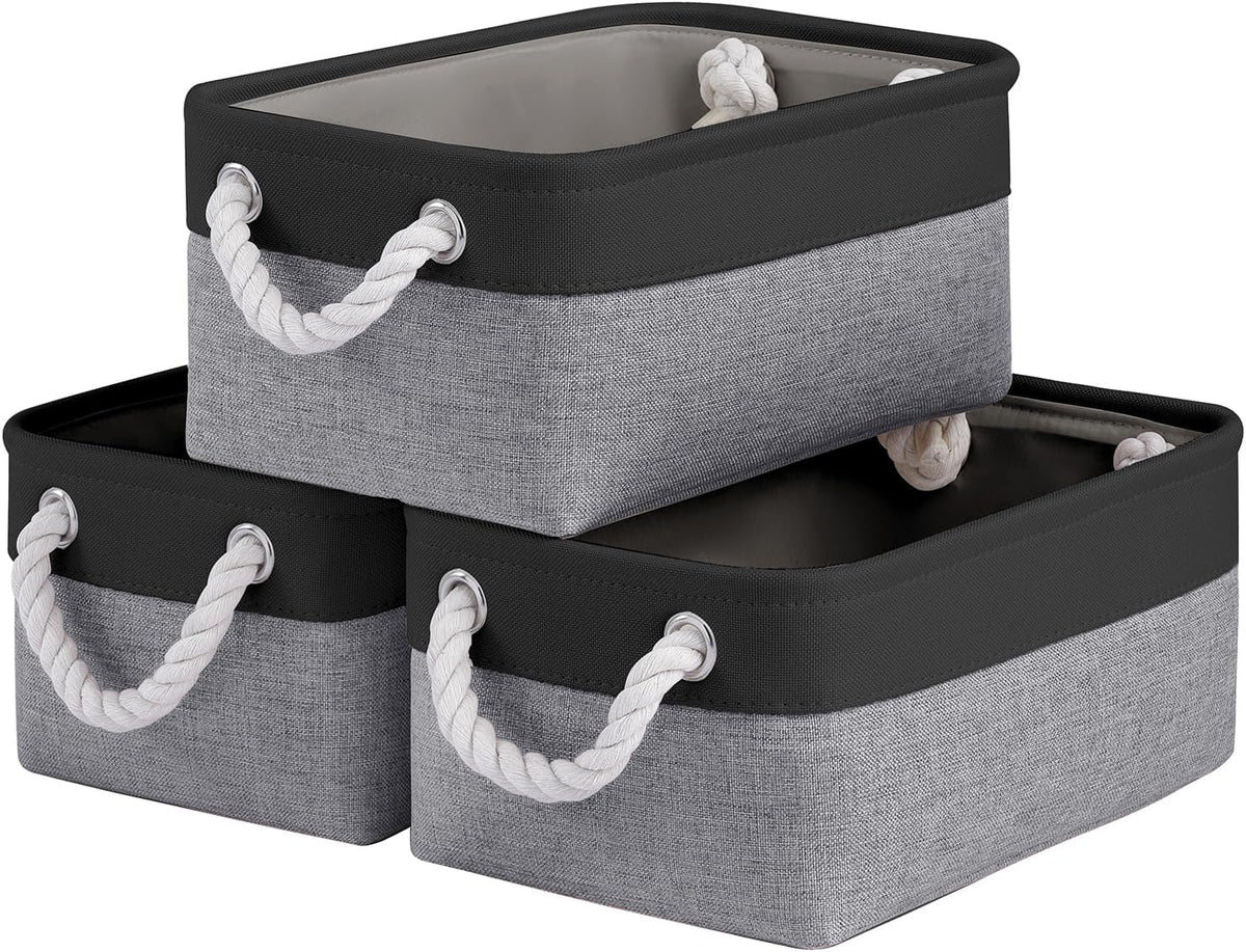 Large Storage Baskets- 15.7x11.8x8.26 inch Storage Bins for Shelves and Closet Organizing, Foldable Fabric Bin for Home Organization Clothes and Laundry (3-Pack, White&Khaki)
