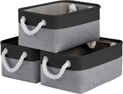 Large Storage Baskets- 15.7x11.8x8.26 inch Storage Bins for Shelves and Closet Organizing, Foldable Fabric Bin for Home Organization Clothes and Laundry (3-Pack, White&Khaki)