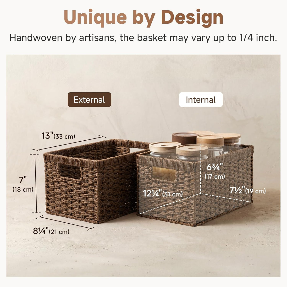 StorageWorks Wicker Basket, Baskets for Organizing, Storage Basket with Built-in Handles, Water Hyacinth Shelves (Medium 2-Pack, Natural Hyacinth)
