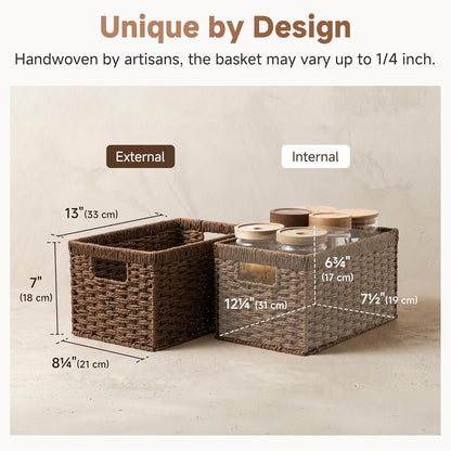 StorageWorks Wicker Basket, Baskets for Organizing, Storage Basket with Built-in Handles, Water Hyacinth Shelves (Medium 2-Pack, Natural Hyacinth)
