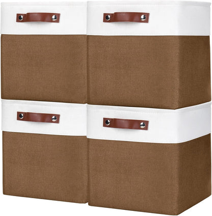 Bagnizer Large Fabric Storage Baskets | 50L Storage Bins, Decorative Linen Closet Baskets with Handles for Organizing, Shelf, Toys, Clothes, Home, Office, Nursery, 17x12x15Inches (Grey&White)
