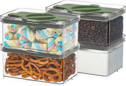 4-Pack Small Pantry Containers, 0.8 QT/0.76 L Clear SAN Food Storage Canisters with Twist-Lock Lids, Stackable for Sugar, Tea Bags, Seasoning, Nuts, Snacks(Sand)