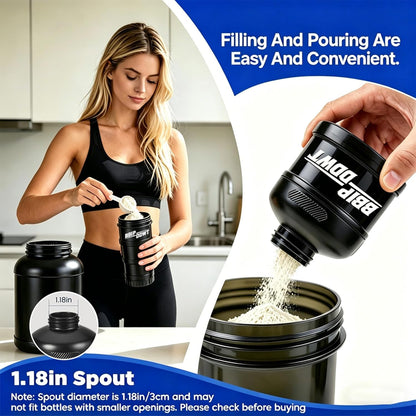 3-Layer Protein Powder Container With Funnels Stand,Stackable Leakproof Protein Powder Dispenser,Portable Protein Powder Container to Go for Workout, Fitness, Travel-Black