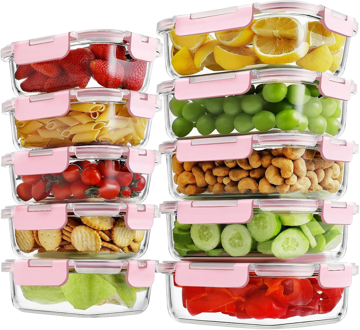 HOMBERKING Borosilicate Glass Meal Prep Containers with Locking Lids, Glass Food Storage Containers Set, Airtight Lunch Bento Boxes, BPA-Free & Leak Proof, 36oz & 14oz, Freezer, Oven Safe