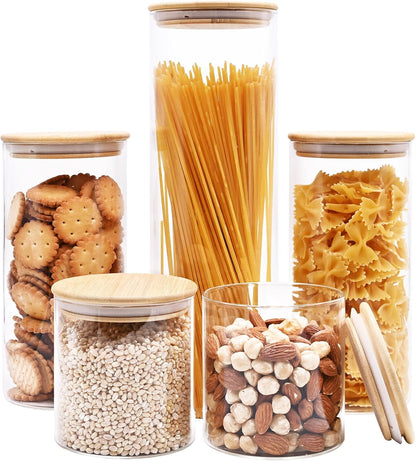 SHOWIN Glass Food Storage Jars Square 37oz, 4 Pack Glass Jars With Bamboo Lids, Kitchen Storage Containers For Spice, Candy, Cookie, Storage For Pantry Organizers