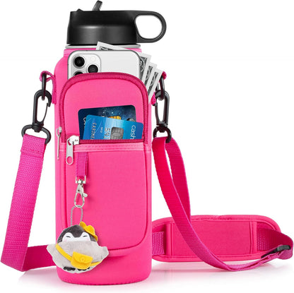 RRegeny Water Bottle Holder with Strap for Hydroflask 32oz 40oz, Carrier Sling Bag with Phone Pocket Water Bottle Sleeve for Men Women Hiking Camping Travelling