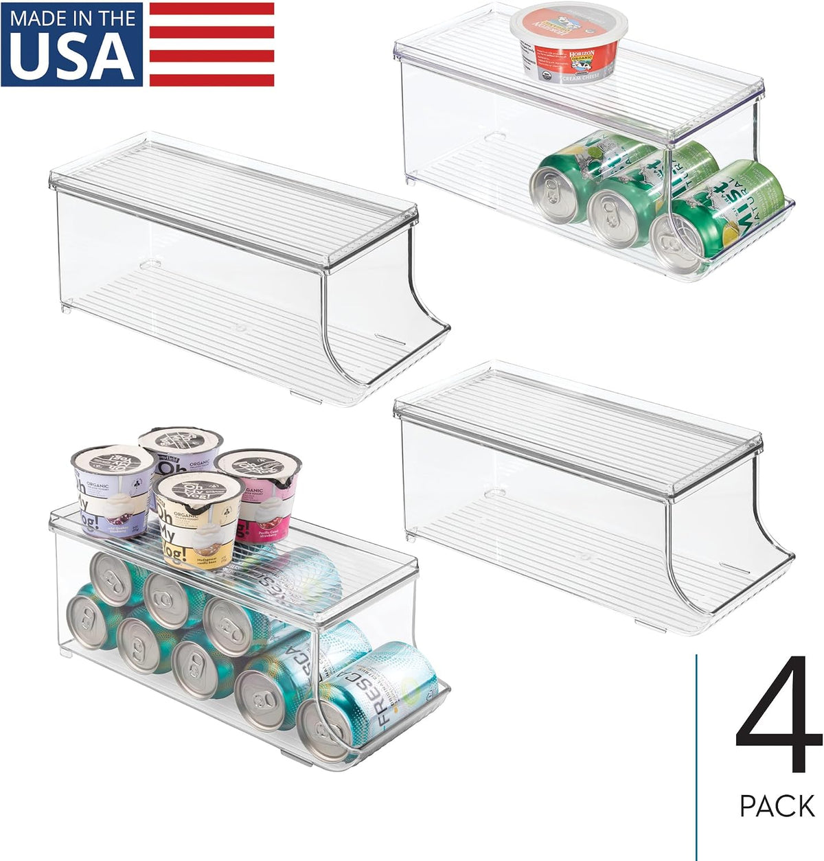 iDesign Soda Can Organizer with Lid for Pantry or Refrigerator - Set of 2 - Clear - Made in USA
