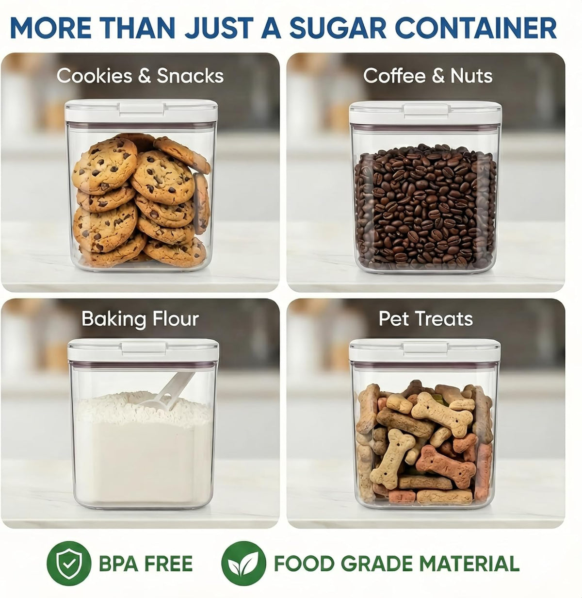 Brown Sugar Container Airtight, 2QT/1.9L Brown Sugar Keeper Storage with Spoon and Terracotta Saver, Canister for Powdered Sugar, Stackable One-Touch Opening Household Saver Organization