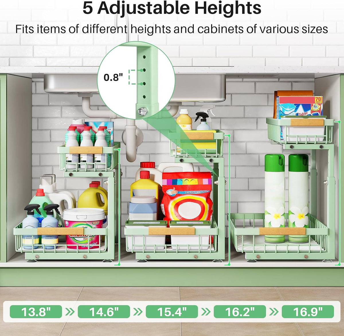 Kitstorack Under Sink Organizer, 2 Tier Under the Sink Storage, Slide out Pull out Cabinet Organizer Shelf, Metal Sliding Drawer for Kitchen Bathroom Pantry Closet Organization Rack, Black