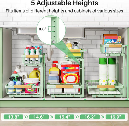 Kitstorack Under Sink Organizer, 2 Tier Under the Sink Storage, Slide out Pull out Cabinet Organizer Shelf, Metal Sliding Drawer for Kitchen Bathroom Pantry Closet Organization Rack, Black